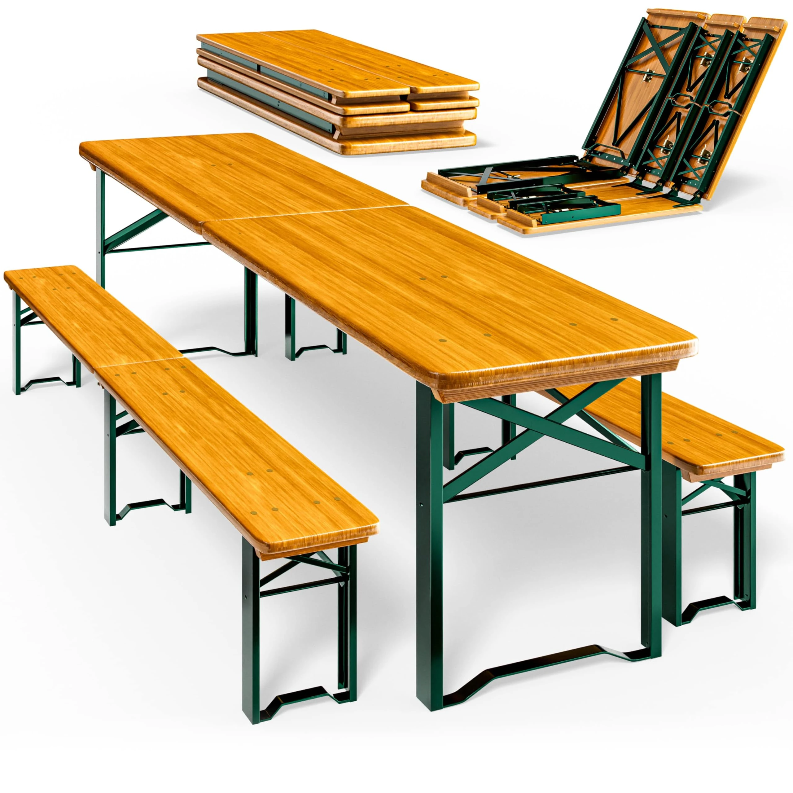 CASARIA® Bierzeltgarnitur – 220 cm – Klappbar – Stabil – 3-teilig – 2 Bänke + 1 Tisch
