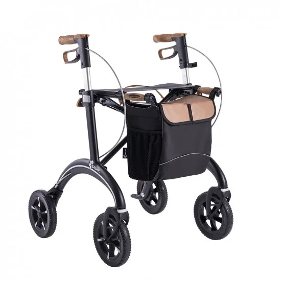 SALJOL Carbon Rollator CR – ultraleicht 5,8 kg – bis 150 kg – Schleifbremse – inkl. Tasche & Stockhalter
