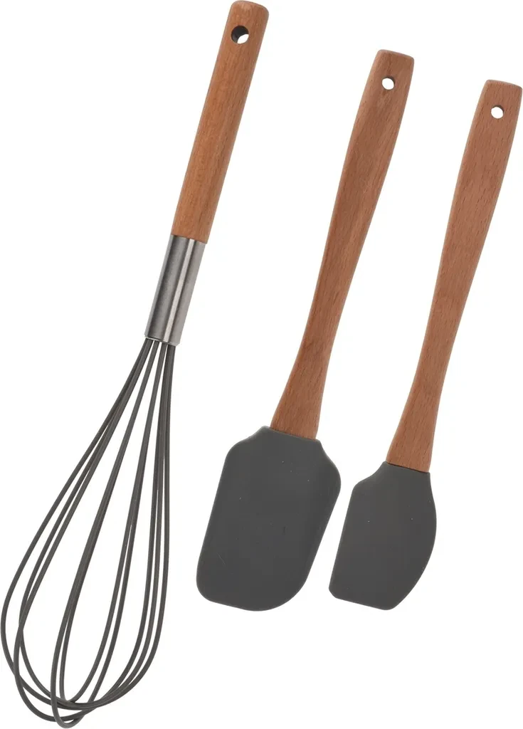 3-teiliges Kochbesteck-Set aus Holz & Silikon – Grautöne von neuetischkultur 3-teiliges Kochbesteck-Set aus Holz & Silikon – Grautöne von neuetischkultur