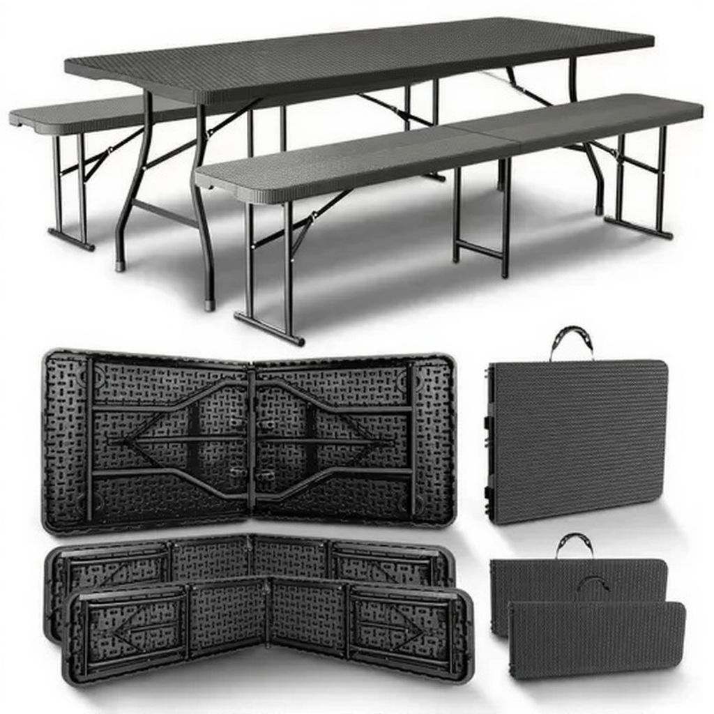 NewHabitat Bierzeltgarnitur – 180 cm – Klappbar – Polyrattan-Optik – 3-teilig