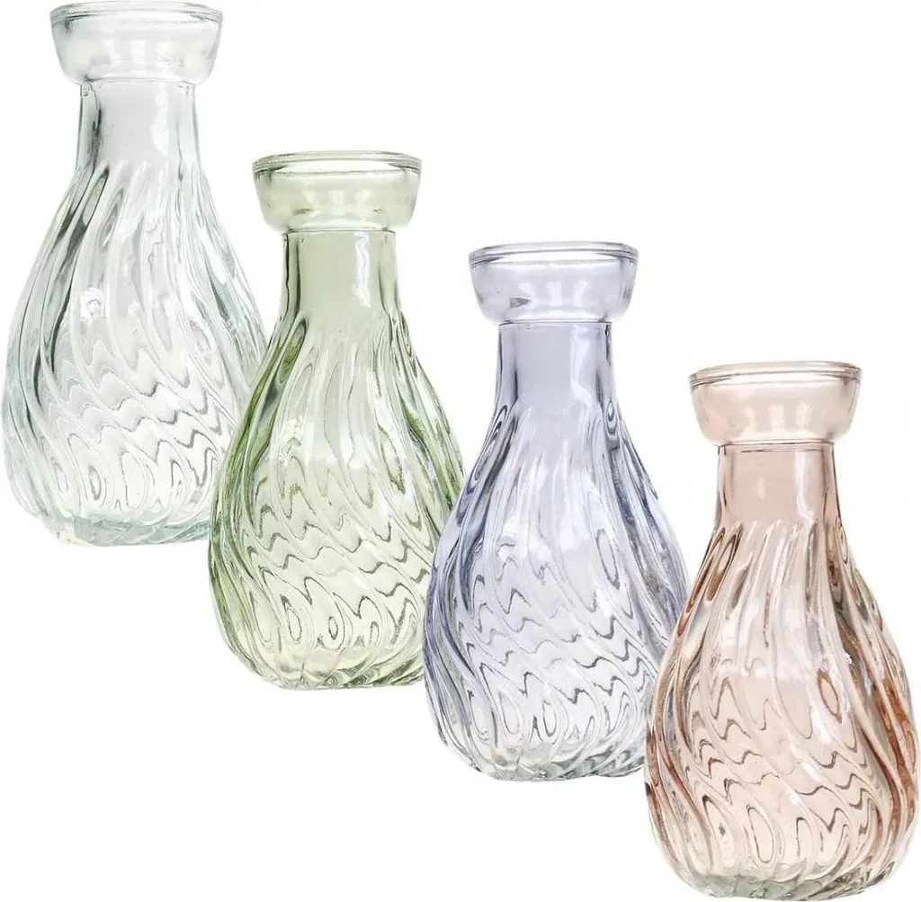 Vintage Glasvasen Set – Klein & Bunt – 4er Dekovasen Vintage Glasvasen Set – Klein & Bunt – 4er Dekovasen